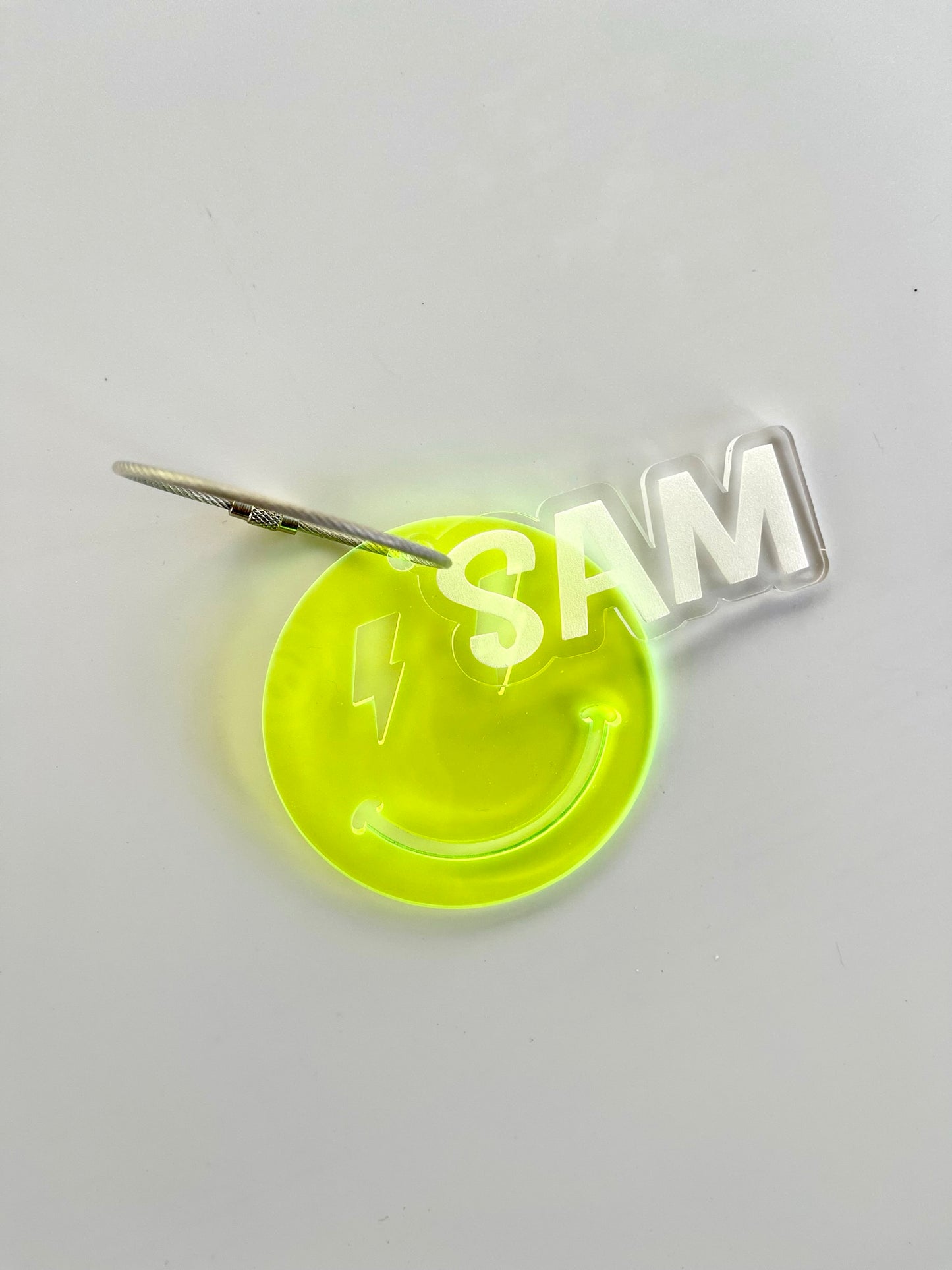 Acrylic Smiley Lightning Bag Tag