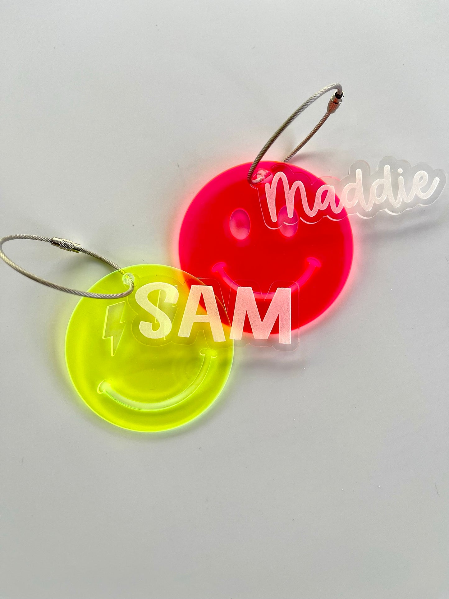 Acrylic Smiley Lightning Bag Tag