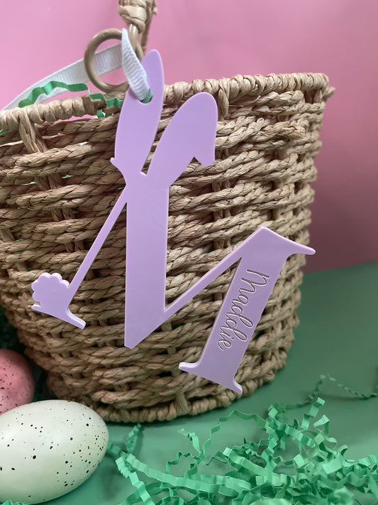 Easter Basket Tag Initial with Bunny Ears