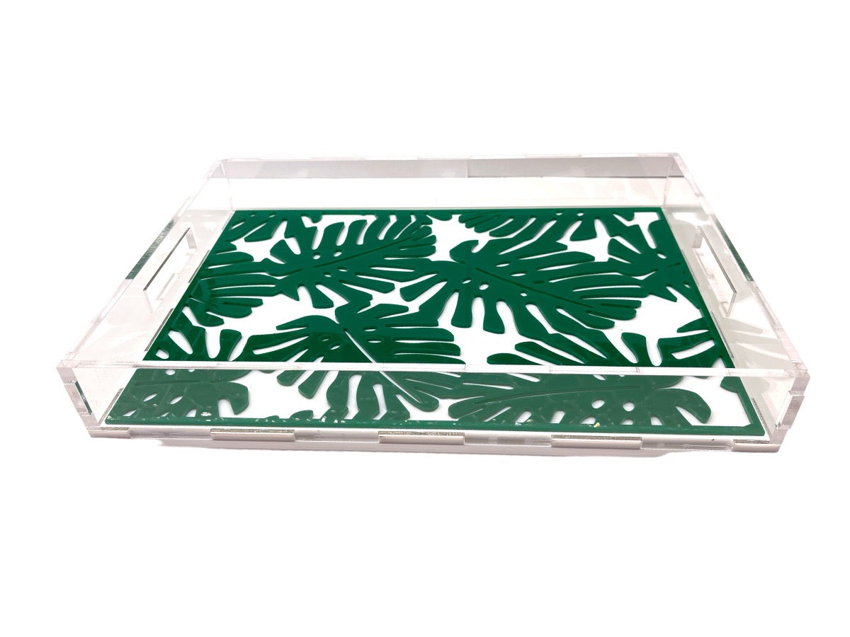 Acrylic Tray with Monstera Leaf Insert - Large